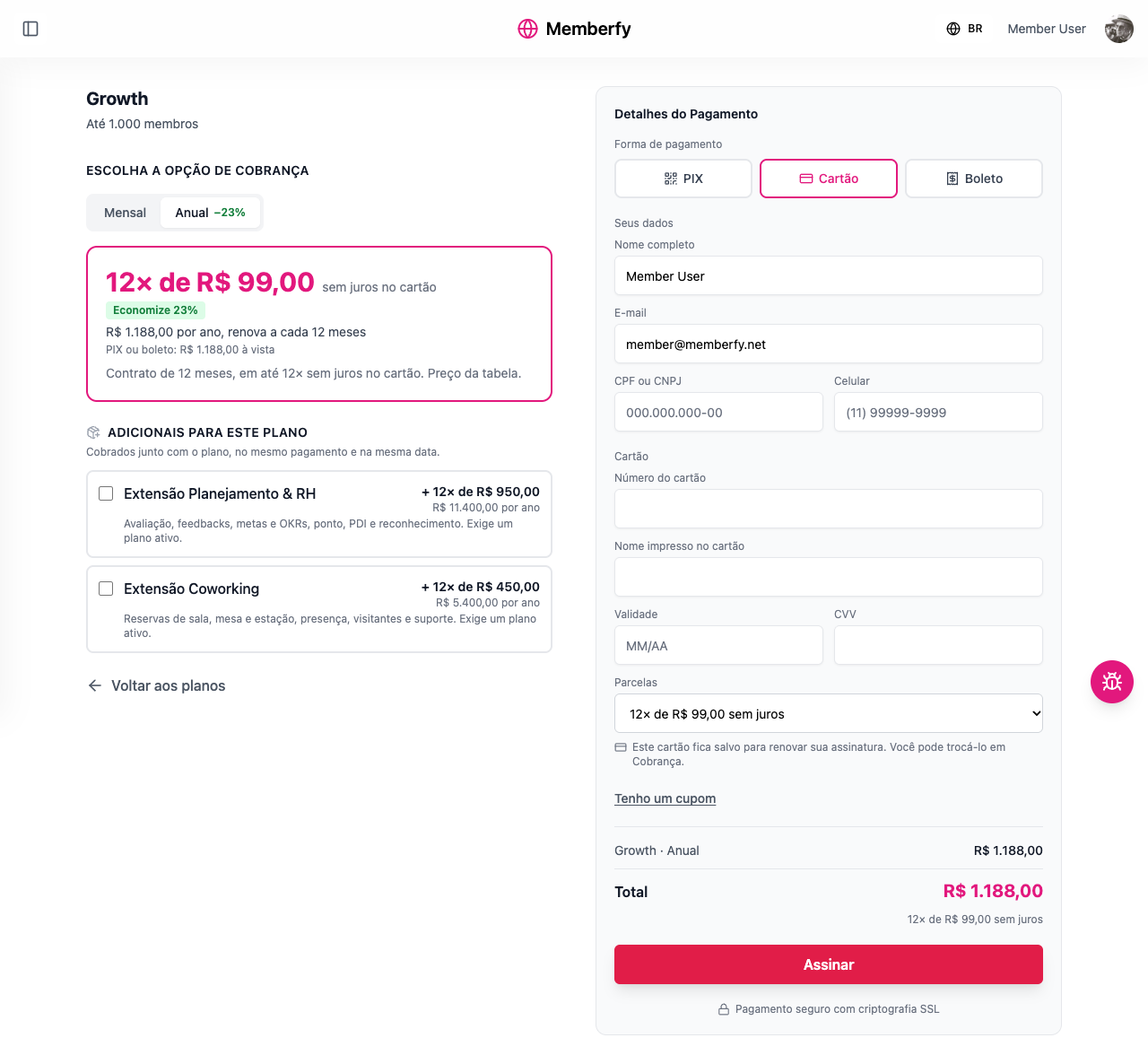 Il checkout di un piano annuale